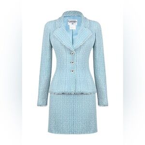 Chanel 1997 Blue White  Princess Diana Tweed Suit.